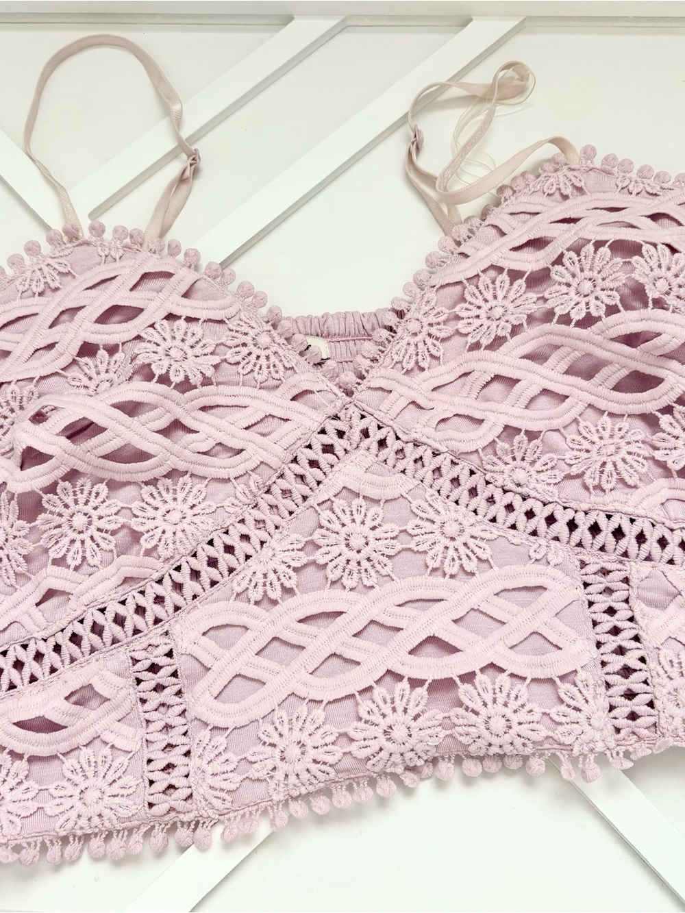 Lace Crochet Bralette in Light Purple Medium